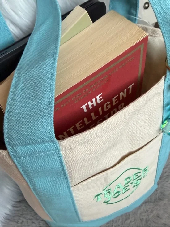 2026 Limited Edition Trader Joe's Mini Blue Canvas Tote with Balloon Dog Charm - Picture 7 of 9